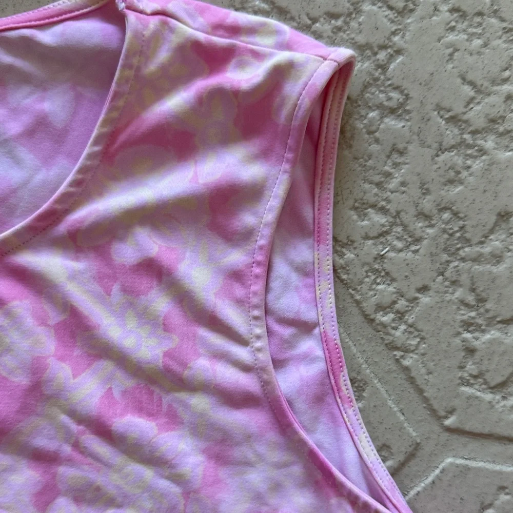 Elegant Pink Floral Sleeveless Pajama Dress - Picture 3 of 6